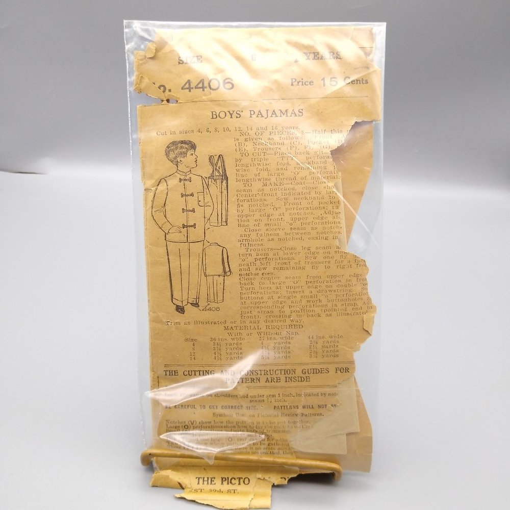 Antique Sewing PATTERN Pictorial Review 4406 Boys Pajamas 1920s Size 6 Sleepwear